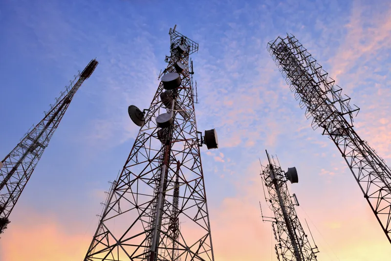 Telecommunications towers at dusk
