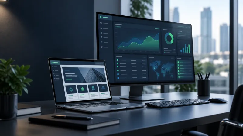 Illustration of business software on a workstation