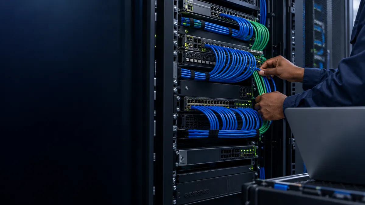 Illustration of carefully arranged enterprise network cabling